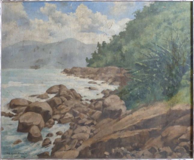 Van Emelen pintura Mar com bosque