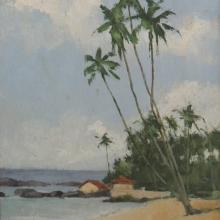 Van Emelen Adrien Beira do mar com palmeiras e casas